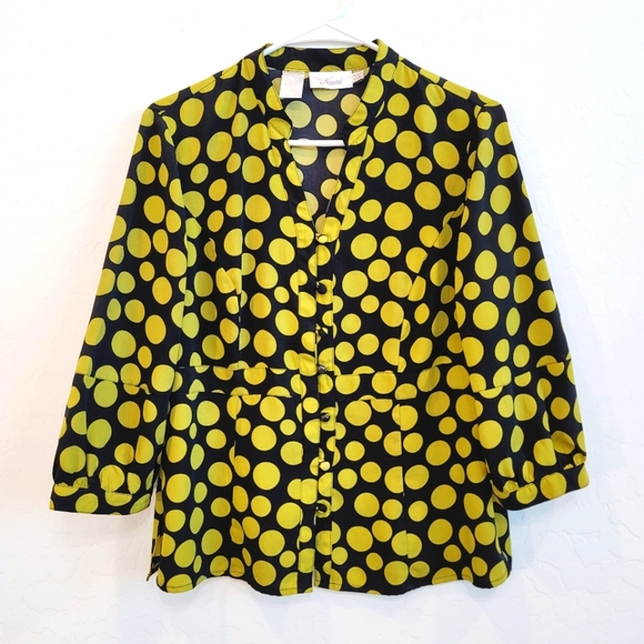 Naomi Tops - 💕 Naomi Black & Mustard Polka Dots Button Front Blouse Top Women's Size Medium